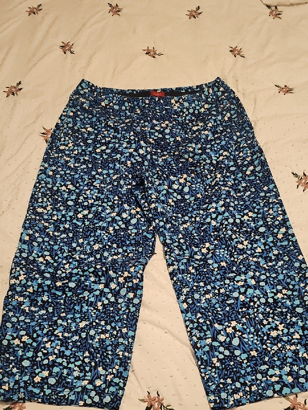 Valerie Stevens Blue Floral Wide-Leg Pants